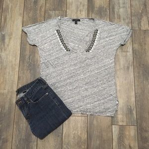 ⬇️ J Crew Beaded scoop neck slub T shirt Small